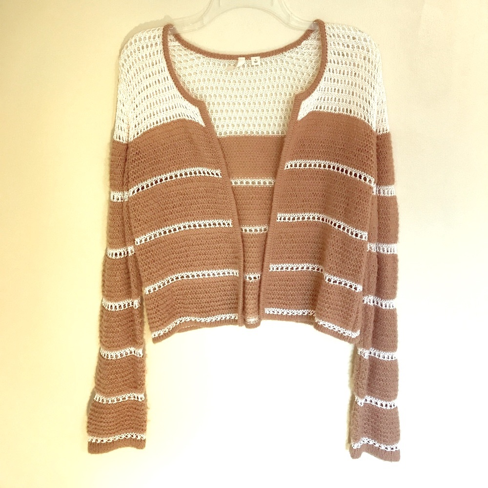 Frenchi Cropped Cardigan, camel & white, large